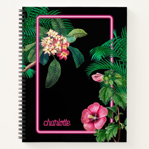 Neon Pink Tropical Botanicals Summer  Notebook