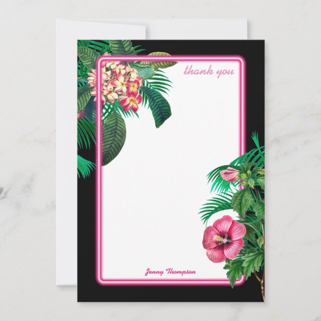 Neon Pink Tropical Botanicals  Thank You Card (Front)