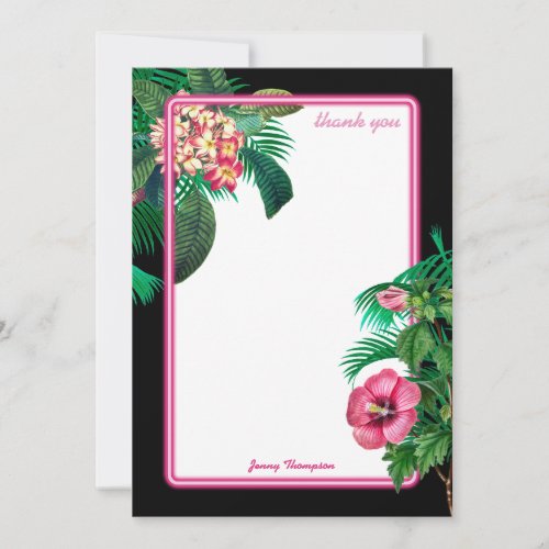 Neon Pink Tropical Botanicals  Thank You Card