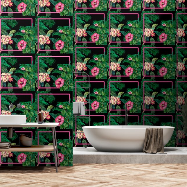 Neon Pink Tropical Botanicals Wallpaper (Bathroom)