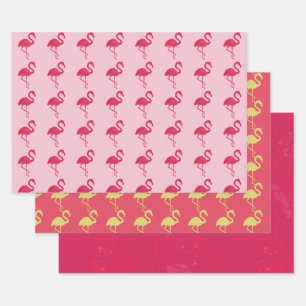 Neon Pink Tropical Flamingo Wrapping Paper Sheets