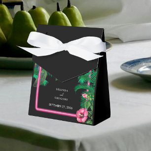 Neon Pink Tropical Retro Botanicals Wedding Favor Boxes