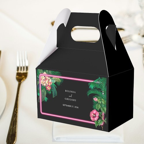 Neon Pink Tropical Retro Botanicals Wedding Favor Boxes