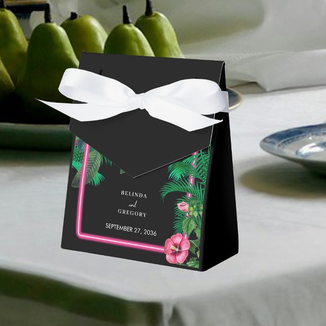 Neon Pink Tropical Retro Botanicals Wedding Favor Boxes (Neon Pink Tropical Retro Botanicals Wedding Favor Boxes)