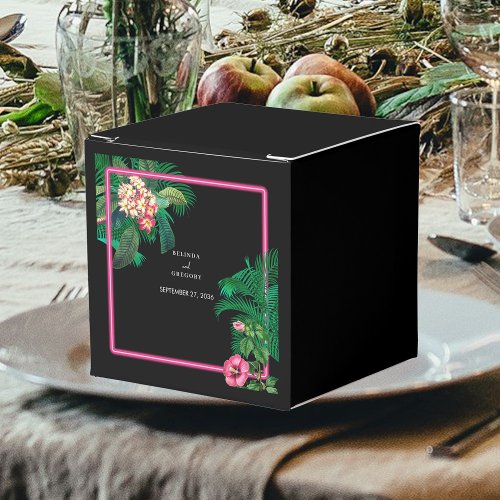 Neon Pink Tropical Retro Botanicals Wedding Favor Boxes