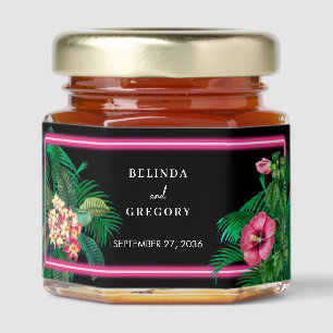 Neon Pink Tropical Retro Botanicals Wedding Favor Honey Jar Favors