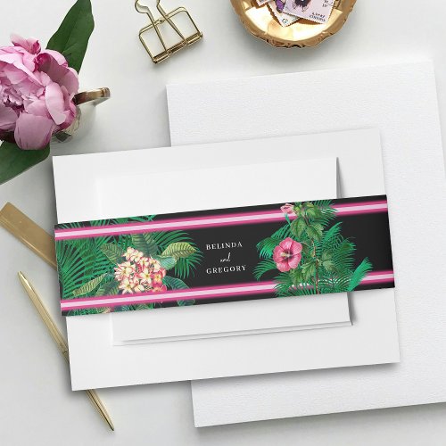 Neon Pink Tropical Retro Botanicals Wedding Favor Invitation Belly Band