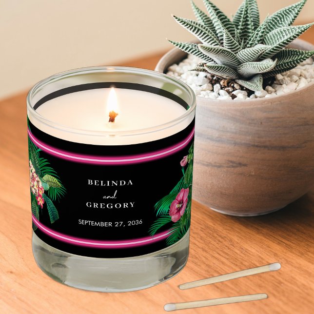 Neon Pink Tropical Retro Botanicals Wedding Favor Scented Candle (Neon Pink Tropical Retro Botanicals Wedding Favor Scented Candle)