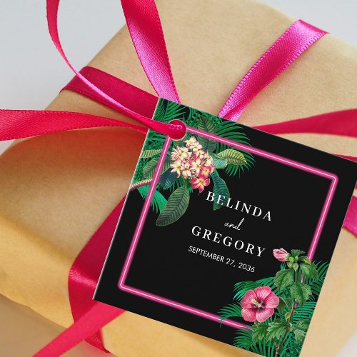 Neon Pink Tropical Retro Botanicals Wedding Favor Tags