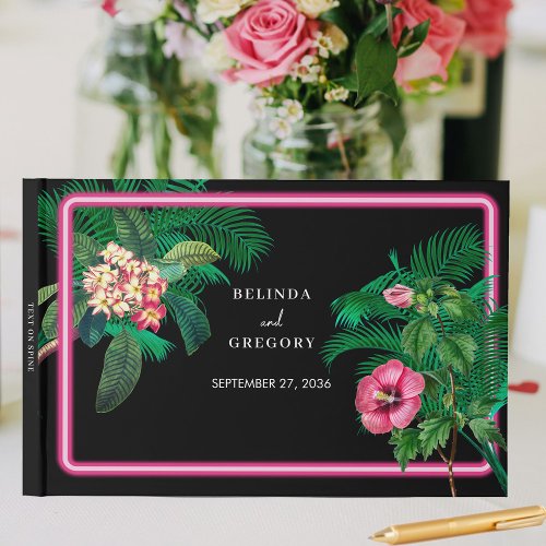 Neon Pink Tropical Retro Botanicals Wedding Guest Book