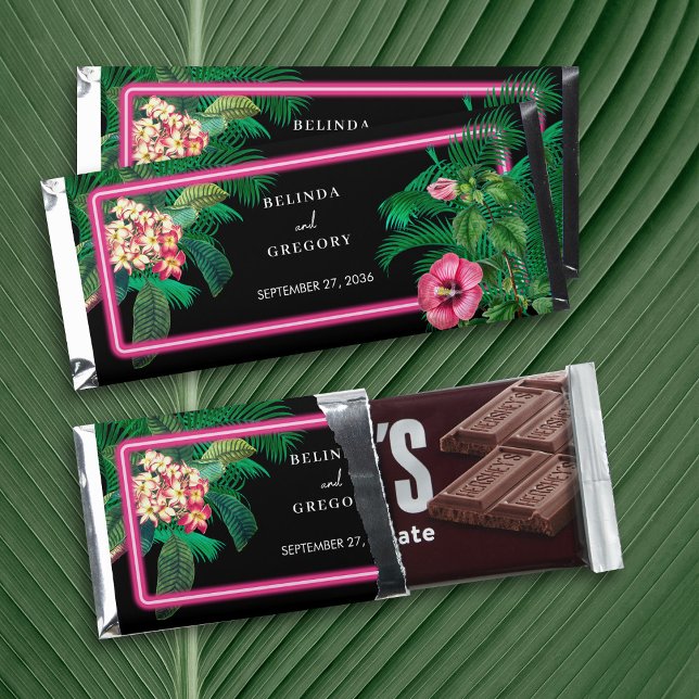 Neon Pink Tropical Retro Botanicals Wedding Hershey Bar Favors (Neon Pink Tropical Retro Botanicals Wedding Hershey Bar Favors)
