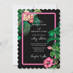Neon Pink Tropical Retro Botanicals Wedding Invitation