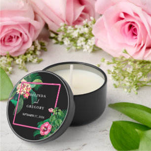 Neon Pink Tropical Retro Botanicals Wedding Mini Candle Favors