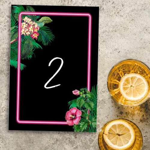 Neon Pink Tropical Retro Wedding Program Table Number