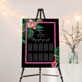 Neon Pink Tropical Retro Wedding Seating Chart Foam Board