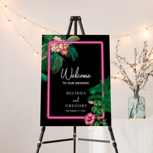 Neon Pink Tropical Retro Wedding Welcome Sign