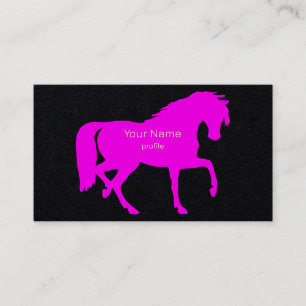 neon pink  trotting  horse in black business card
