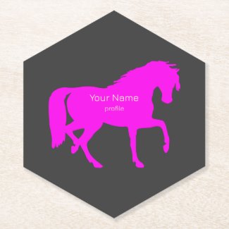 neon pink  trotting  horse in black