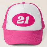 Neon pink trucker hat women's 21st Birthday party<br><div class="desc">Cool neon pink trucker hat women's 21st Birthday party! Add your own custom age number. ie 22th 23rd 24th 25th 26th 27th 28th 29th 30th etc. Retro baseball cap with oval logo with year or age number. Fun accessory for adult men and women turning twenty one. Fun headwear for surprise...</div>
