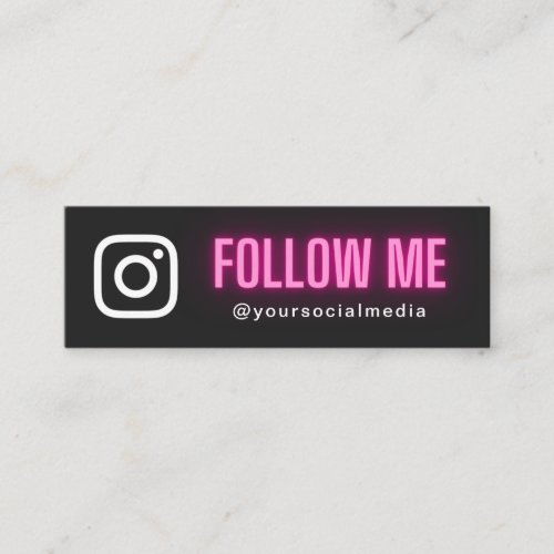 Neon Pink Typography Follow Social Media  QR Code Mini Business Card