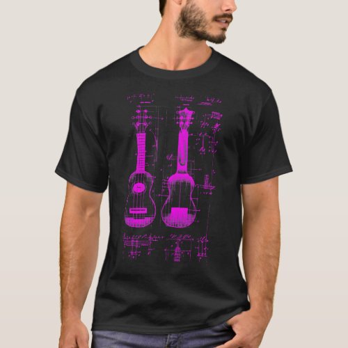 Neon Pink Ukulele Da Vinci Blueprint T_Shirt