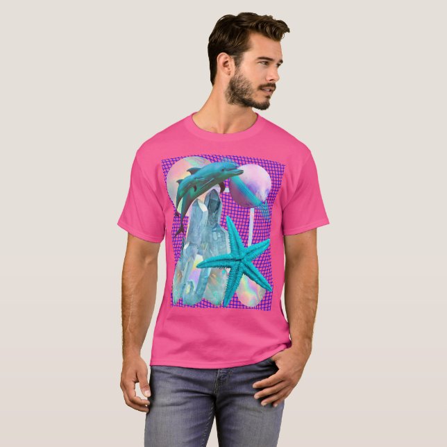 Neon Pink Vaporwave/ Seapunk Esthetic, Dolphin T-Shirt (Front Full)