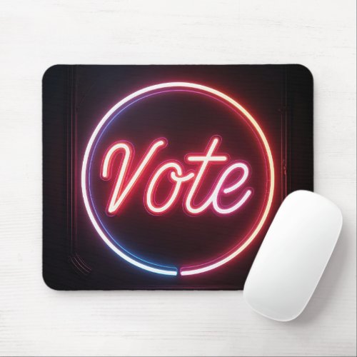 Neon Pink Vote Sign On Black Mouse Pad