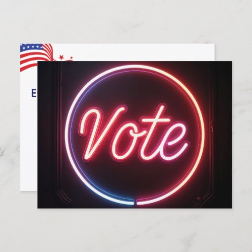 Neon Pink Vote Sign On Black Postcard