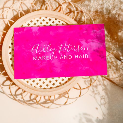 Neon Pink watercolor hair makeup typography Business Card