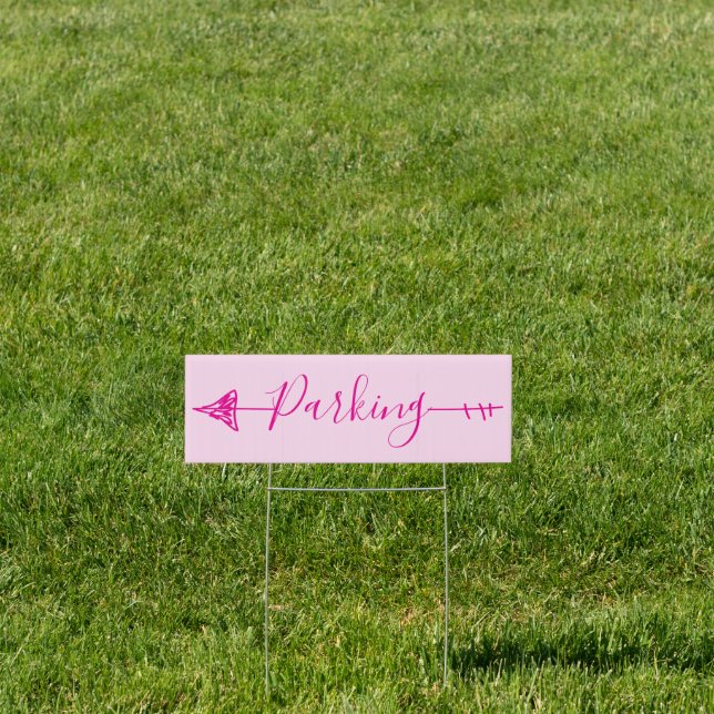 Neon Pink Wedding Parking Direction Arrow Sign (Insitu)