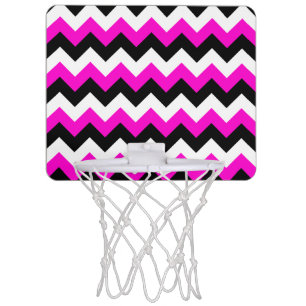 Neon Pink White and Black Zigzag Mini Basketball Hoop