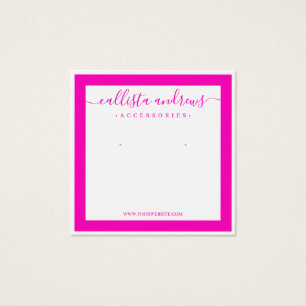Neon Pink White Border Cursive Earring Display