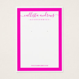 Neon Pink White Border Cursive Earring Display