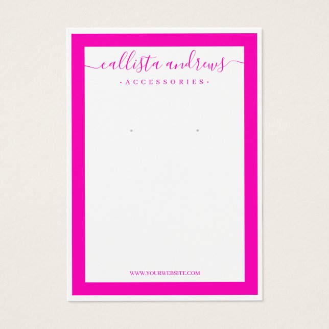 Neon Pink White Border Cursive Earring Display (Front)