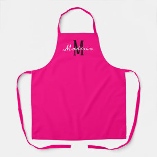 Neon Pink White Script Monogram Personalized Apron