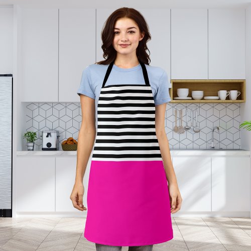 Neon Pink With Black and White Stripes Apron
