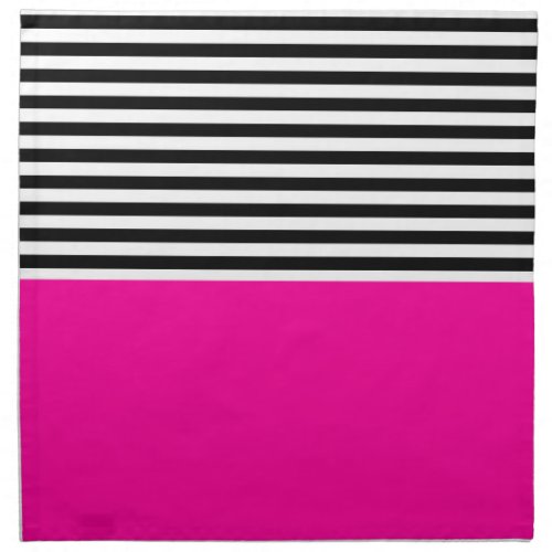 Neon Pink With Black and White Stripes Cloth Napkin