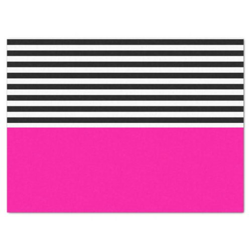 Neon Pink With Black and White Stripes Tissue Paper