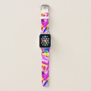 Neon Pink Yellow Brushstroke Explosion Art Apple Watch Band by _LaFemme_ at Zazzle