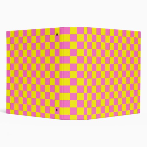 Neon Pink Yellow Checkered Checkerboard Vintage 3 Ring Binder
