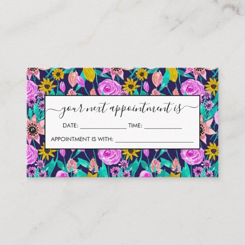 Neon Pink Yellow Floral Leaves Watercolor Pattern Appointment Card