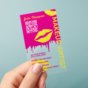 Neon Pink Yellow Lips Esthetician Makeup Artist Clear Business Cards