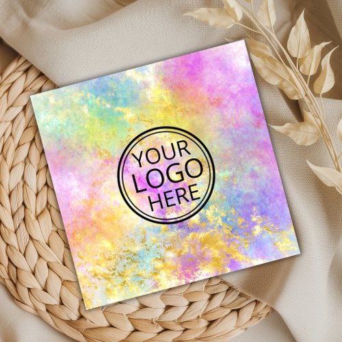Neon Pink Yellow Opal Stone Logo Faux Gold Square Business Card