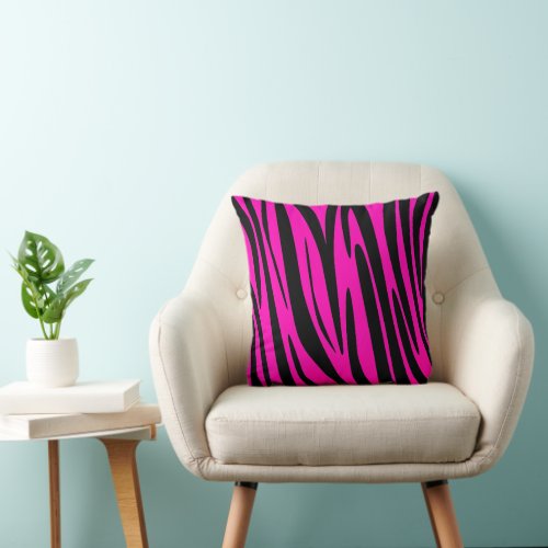 Neon Pink Zebra Skin Pattern Throw Pillow