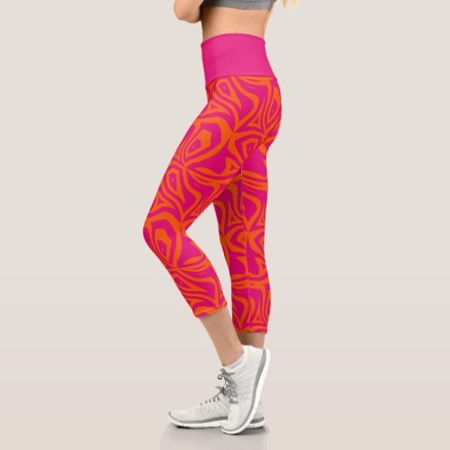 Neon Pink Zebra Stripes Womens Capris Leggings