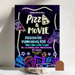 Neon Pizza And Movies Kids Birthday Invitation<br><div class="desc">Pink Neon Pizza Birthday Party,  Purple Neon Movie Night Birthday Party.</div>