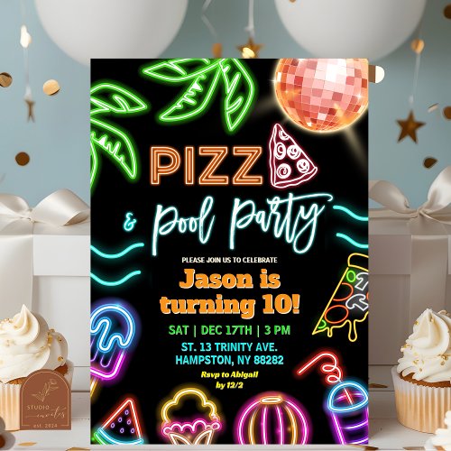 Neon Pizza Pool Party Kids Birthday