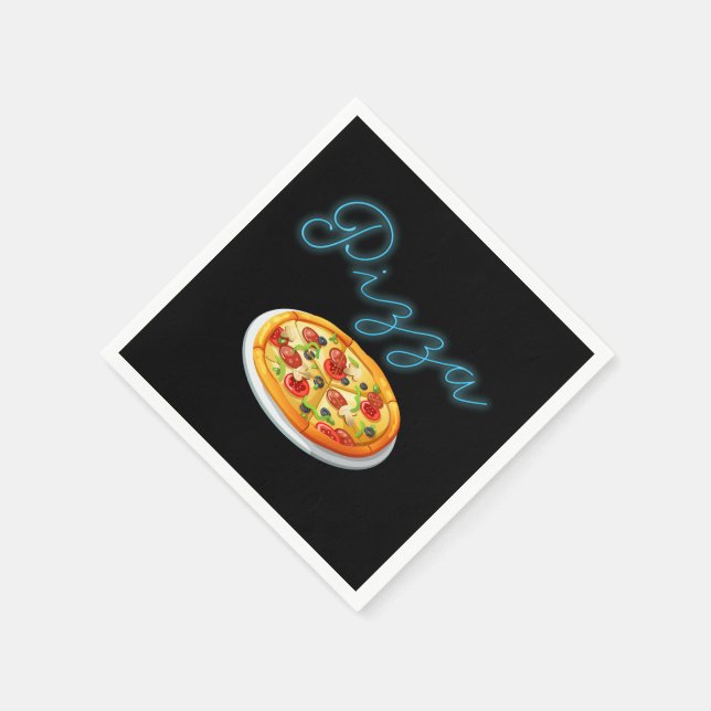 Neon Pizza Sign Paper Napkins (Corner)