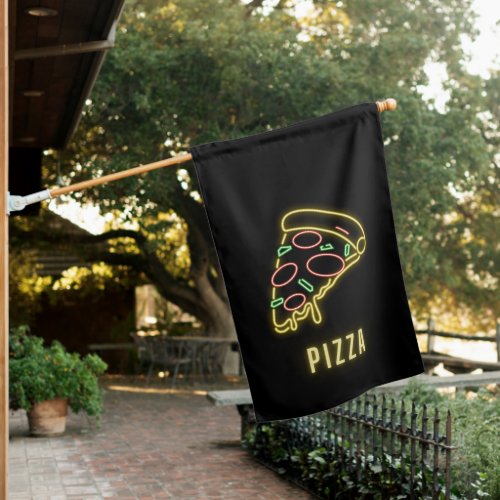 Neon Pizza Slice House Flag