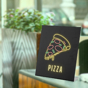 Neon Pizza Slice Pedestal Sign